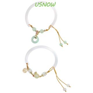 Usnow สร้อยข้อมือ จี้หยกเทียม ปรับได้ สไตล์เกาหลี เรโทร สําหรับผู้หญิง