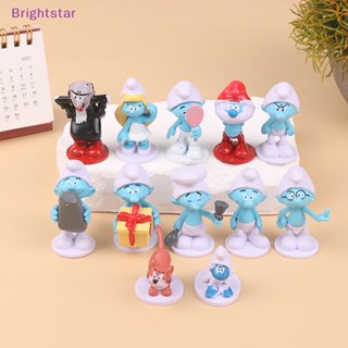 Brightstar โมเดลฟิกเกอร์ PVC รูปการ์ตูนอนิเมะ Smurfs 12 แบบ สีฟ้า สําหรับตกแต่งเค้ก