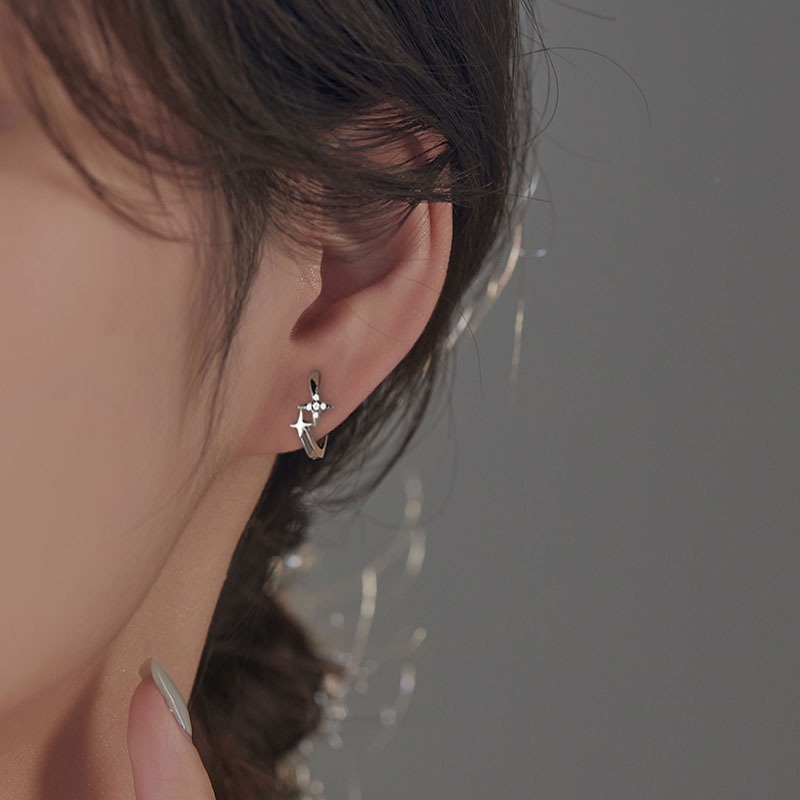 We Flower ต่างหูห่วง เงิน s925 ประดับเพทาย รูปดาว เรขาคณิต แวววาว เครื่องประดับ สําหรับผู้หญิง ผู้ชาย - รูปที่ 3