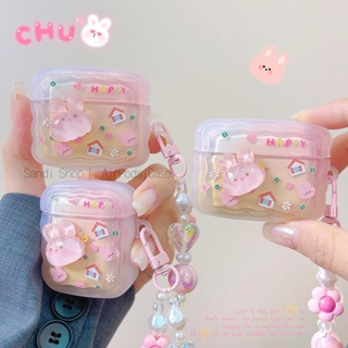 เคสหูฟังบลูทูธไร้สาย TPU นิ่ม กันตก ลายกระต่ายคริสตัลน่ารัก พร้อมจี้ สําหรับ AirPods 1 2 3 Pro Pro2 AirPods 3 Pro AirPods 2 Gen