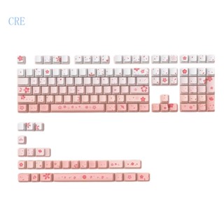 Cre ปุ่มกดคีย์บอร์ด ลายดอกไม้ สีชมพู สําหรับคีย์บอร์ด Mechanical 134 ชิ้น