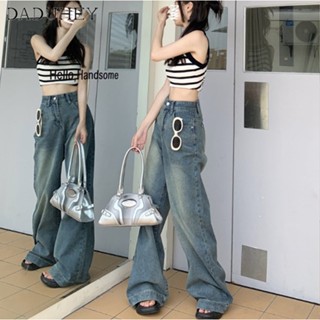 DaDuHey🎈 Womens Summer Thin High Street Retro Korean Style Chic Hot Girl Denim Straight-Leg Pants High Waist Loose Wide Leg Pants