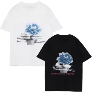 Yohji Yohji yamamoto เสื้อยืดคอกลม แขนสั้น พิมพ์ลายดอกไม้ ดอกโบตั๋น สําหรับผู้ชาย และผู้หญิง