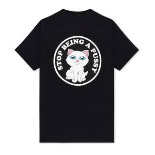 พร้อมส่ง เสื้อยืดแขนสั้น คอกลม ผ้าฝ้ายแท้ พิมพ์ลายแมวน่ารัก RIPNDIP STOP BEING A PUSSY TEE ราคาถูก