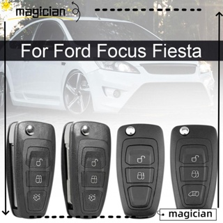 Mag เคสรีโมตกุญแจรถยนต์ แบบพับได้ 2 3 ปุ่ม สีดํา สําหรับ Ford Focus Fiesta HU101 F021