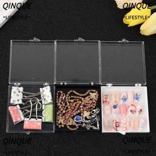 QINJUE Clamshell Jewelry Storage Box Portable Desktop Organizer Wear Nail Box Transparent Square Multi-function Jewelry Case Clips Container/Multicolor