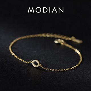 Modian สร้อยข้อมือเงินแท้ 925 ทรงกลม สีทอง เรียบง่าย เครื่อง…