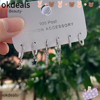 OKDEALS ชุดเครื่องประดับ ต่างหู จี้รูปดวงจันทร์ และดาว แบบไม่สมมาตร สําหรับผู้หญิง