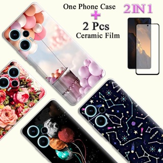 2 IN 1 เคส TPU เพ้นท์ลาย พร้อมตัวป้องกันหน้าจอเซรามิค โค้ง สําหรับ Xiaomi Poco F5