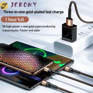 Jeromy 3 in 1 สายชาร์จ USB Type C 5A 5A 3 in 1 ชาร์จเร็ว 1.2 ม. 2 ม. อุปกรณ์เสริม สําหรับโทรศัพท์มือถือ