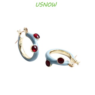 Usnow ต่างหูห่วง ทรงกลม ประดับพลอยเทียม สีฟ้า สไตล์โบฮีเมียน สร้างสรรค์ สําหรับผู้หญิง