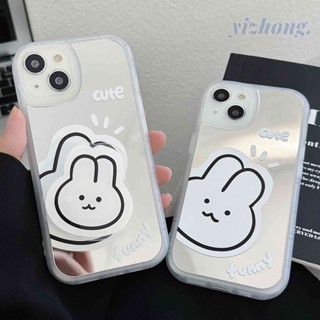 เคสโทรศัพท์มือถือ TPU นิ่ม กันรอยขีดข่วน กันกระแทก ลายกระต่ายน่ารัก พร้อมขาตั้ง สําหรับ iPhone 11 14 13 Pro Max 12Pro