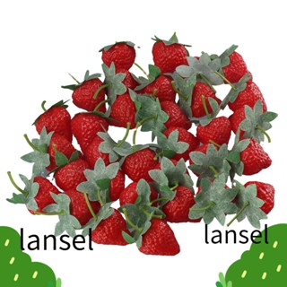 Lansel สตรอเบอร์รี่ปลอม พลาสติก สีแดง สําหรับตกแต่งห้องเด็ก พร็อพถ่ายภาพ 50 ชิ้น