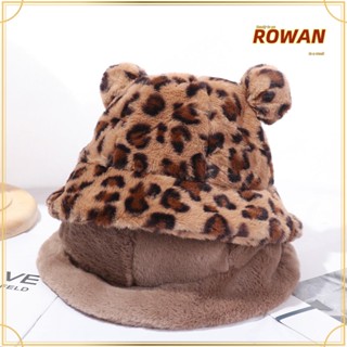 ROWANS หมวกบักเก็ต ผ้าขนสัตว์เทียม แบบนิ่ม ลายเสือดาว เหมาะกับฤดูใบไม้ร่วง และฤดูหนาว ใช้งานกลางแจ้ง