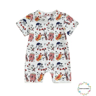 Babyclothes- ชุดจั๊มสูทรอมเปอร์ คอกลม แขนสั้น พิมพ์ลายเบสบอล ทรงหลวม ลําลอง ฤดูร้อน สําหรับเด็กผู้ชาย