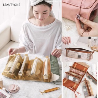 Topbeauty กระเป๋าเครื่องสําอาง ผ้าไนล่อน มีซิป พับได้ 4 in 1