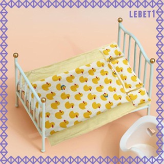 [Lebet] ชุดเครื่องนอน พร้อมผ้าปูที่นอน และหมอน ขนาดมินิ สเกล 1/12 สําหรับตกแต่งบ้านตุ๊กตา 6 นิ้ว