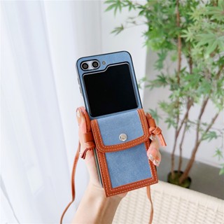 เคสโทรศัพท์มือถือหนัง ผ้ายีน กันกระแทก พร้อมช่องใส่บัตร หรูหรา สําหรับ Samsung Galaxy Z Flip 5 Flip5 5G