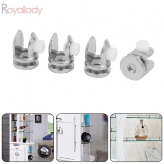 #ROYALLADY#4pcs  แคลมป์หนีบกระจก สีเงิน ปรับได้ หนา 5 มม. - 8 มม.