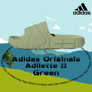 ของแท้ 100% Adidas Originals Adilette 22 Green ป้องกันการลื่นไถล รองเท้าแตะ รองเท้าแตะกีฬา