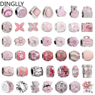 Dinglly สีเงิน โลหะผสม ลูกปัด สีชมพู เคลือบ บาน ลูกปัด ทรงหยดน้ํา คริสตัล เสน่ห์ Diy เครื่องประดับ อุปกรณ์ทํา