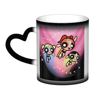 แก้วกาแฟเซรามิค ลาย The Powerpuff Girls เปลี่ยนสีได้ ไวต่อความร้อน แปลกใหม่ ตลก สําหรับผู้หญิง ของขวัญ