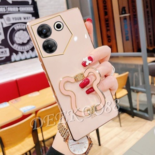 เคสโทรศัพท์มือถือ ขอบตรง ลายหมีน่ารัก พร้อมขาตั้ง สําหรับ Tecno Camon 20 Pro Premier Spark Go 2023 10C 10 Pro POVA 4 4G 5G