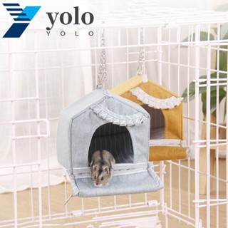 Yolo บ้านที่นอน ที่นอน สีเหลือง สีฟ้า แบบนิ่ม พับได้ สําหรับหนูแฮมสเตอร์