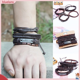 Blu 4 ชิ้น / เซต ผู้ชาย เชื่อได้ หนังเทียม ถัก หลายชั้น สร้อยข้อมือ สายรัดข้อมือ เครื่องประดับ