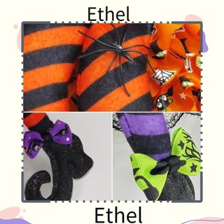 Ethel1 พวงหรีดต้อนรับฮาโลวีน ป้ายต้อนรับ พวงมาลัยฟักทอง ขาแม่มด สีส้ม สร้างสรรค์ ผ้าสักหลาด สีม่วง ขาแม่มด ประตูหน้า พวงหรีด ตกแต่งปาร์ตี้