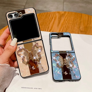 เคสโทรศัพท์มือถือ ฝาพับ ลายผีเสื้อ ประดับเพชร พร้อมขาตั้ง หรูหรา สําหรับ Samsung Galaxy Z Flip5 Z Flip 5 Flip Z 5