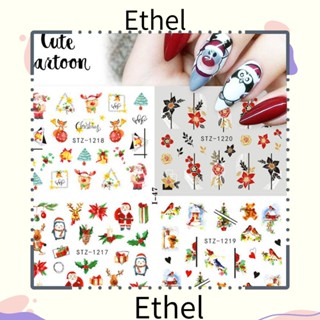 Ethel1 4 in 1 สติกเกอร์ตกแต่งเล็บ ลายนกเพนกวิน เรขาคณิต ฤดูหนาว