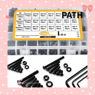 Path ชุดแหวนรองน็อต สกรูหัวซ็อกเก็ต เหล็กคาร์บอน สีดํา พร้อมกล่องเก็บ M2 M3 M4 1080 ชิ้น