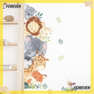 Forever สติกเกอร์ ลายสัตว์ป่า สิงโต ช้าง สีน้ํา ขนาด 33.5x19.3 นิ้ว สําหรับติดตกแต่งผนังห้องนอนเด็ก เนอสเซอรี่