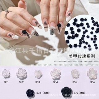 Spot# Internet Celebrity Hot manicure camellia white black rose flower accessories three-dimensional floret resin nail accessories 8jj
