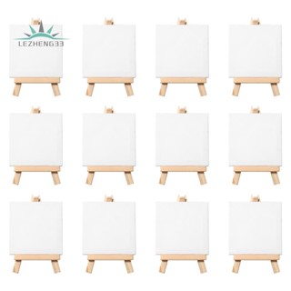 ผ้าใบวาดภาพ ขนาดเล็ก 3 นิ้ว x3 นิ้ว และขาตั้ง 5 นิ้ว ประกอบด้วย ผ้าใบ 12 ชิ้น ขาตั้งขนาดเล็ก 12 ชิ้น และขาตั้งขนาดเล็ก 12 ชิ้น