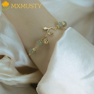 Mxmusty สร้อยข้อมือ ประดับลูกปัดหยกเทียม สองชั้น ยืดหยุ่น หรูหรา สไตล์เรโทร สําหรับผู้หญิง