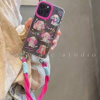 เคสโทรศัพท์มือถือ ซิลิโคน ลายการ์ตูนลูกสุนัข ดัชชุน พร้อมสายคล้อง สีน้ํามัน แฟชั่น สําหรับ Apple Iphone 14 13 11 12promax