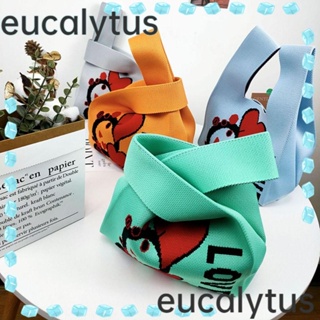 Eucalytus1 กระเป๋าถือ ผ้าถัก ลายการ์ตูนกระต่าย ความจุสูง ใช้ซ้ําได้ สําหรับนักเรียน