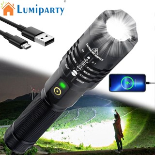 Lumiparty ไฟฉายยุทธวิธี Led 99000lm ซูมได้ สว่างมาก พร้อมแบตเตอรี่ชาร์จได้