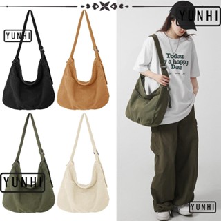 Yunhi Canva Hobo กระเป๋าสะพายไหล่ลําลอง ความจุขนาดใหญ่ มีหลายช่อง