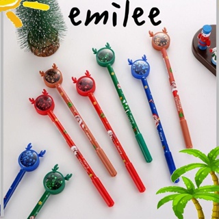 Emilee ปากกาหมึกเจล พลาสติก ลายการ์ตูนกวางเอลก์ เลื่อม สีดํา ของขวัญคริสต์มาส เครื่องเขียน 4 ชิ้น