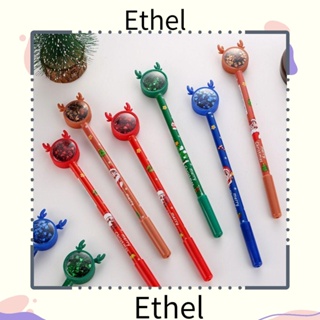 Ethel1 ปากกาเจลหมึกดํา ลายการ์ตูนกวางเอลก์ คริสต์มาส พลาสติก ของขวัญ เครื่องเขียน 4 ชิ้น