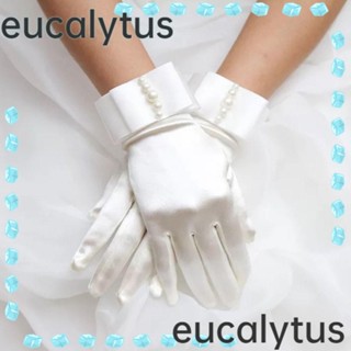 Eucalytus1 ถุงมือเจ้าสาว ผ้าซาติน สีขาว หรูหรา อุปกรณ์เสริมเพื่อนเจ้าสาว สําหรับผู้หญิง