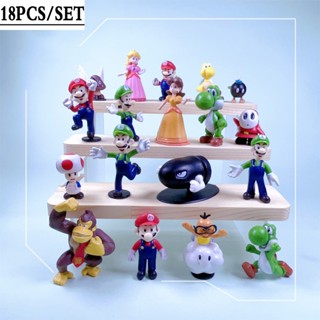 ฟิกเกอร์ Super Mario - Mario &amp; Luigi Figurines - Yoshi &amp; Mario Bros Mario PVC ของเล่นสําหรับเด็ก 18 ชิ้น ต่อชุด