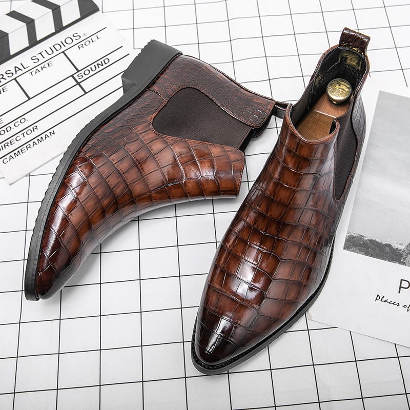 รองเท้าบูทเชลซี ข้อสั้น แบบหนัง สไตล์วินเทจ เรโทร คลาสสิก ใส่ไปงานปาร์ตี้ งานแต่งงาน สําหรับผู้ชาย