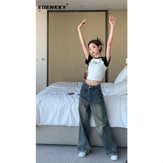 EOENKKY กางเกงขายาว กางเกงยีสน์ผู้หญิง ทรงหลวม ๆ ตรง Retro Hip Hop Pants 2023 NEW Style  คุณภาพสูง Korean Style สไตล์เกาหลี High quality A27L0AZ 36Z230909