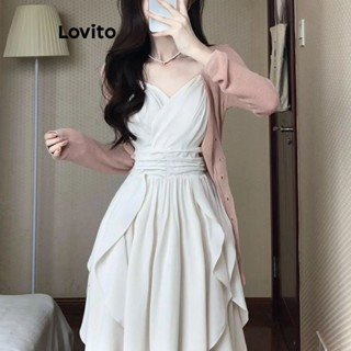 Lovito ชุดเดรสลําลอง มีซิป สําหรับผู้หญิง LNA19103 (สีขาว)