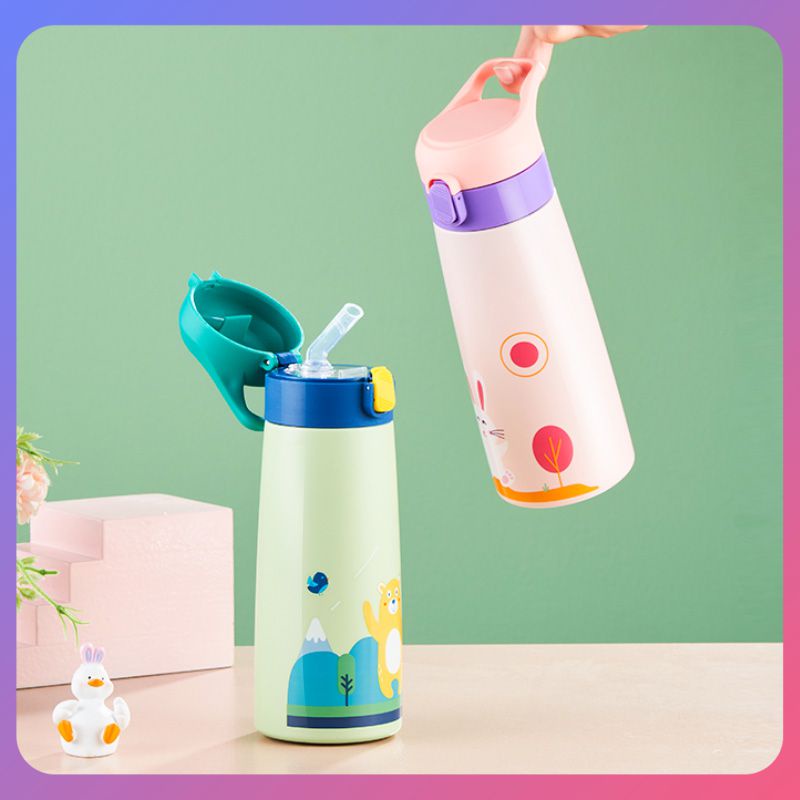 ☛ 350ml/500ml น่ารักถ้วยเก็บอุณหภูมิเด็กรั่วสแตนเลสฟางแก้วเก็บความเย็นกระติกน้ำเด็กเก็บความร้อน srlive