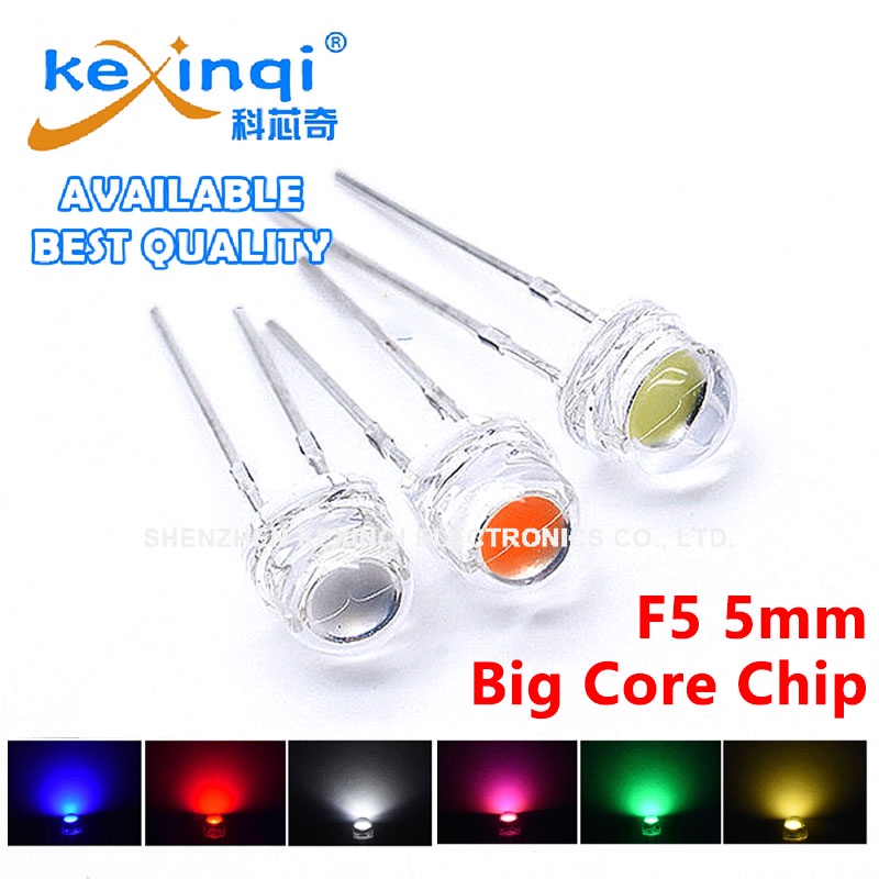 ไดโอดเปล่งแสง ไดโอดเปล่งแสง F5 LED 6-7LM สีขาว ฟ้า เขียว แดง ชมพู เหลือง 5 มม. 50 ชิ้น